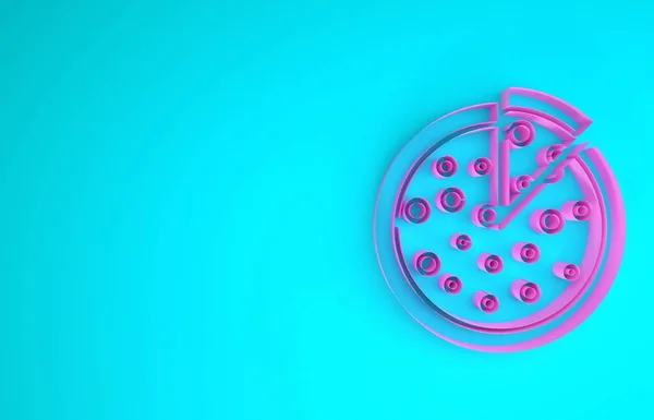 Ícone de pizza rosa isolado no fundo azul. Conceito de minimalismo. 3D ilustração 3D render — Fotografia de Stock