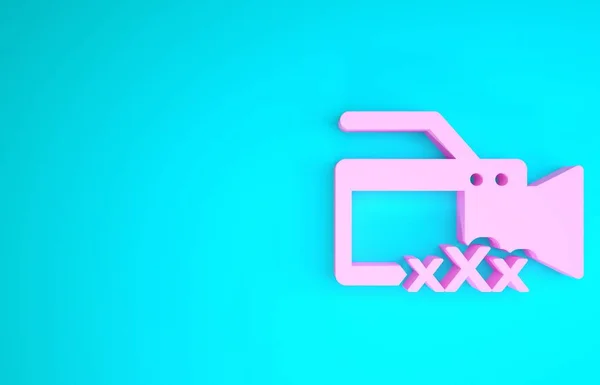 Pink Video camera with inscription XXX icon isolated on blue background. Age restriction symbol. 18 plus content sign. Adult channel. Minimalism concept. 3d illustration 3D render — Stock Photo, Image