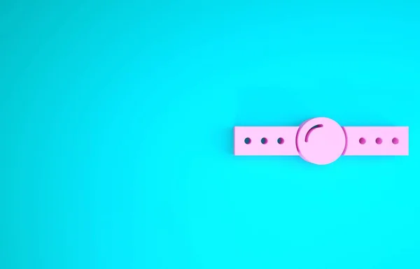 Шарик из розового конуса с иконкой кожаного пояса на синем фоне. Фетиш-аксессуар. Секс-игрушка для мужчин и женщин. Концепция минимализма. 3D-рендеринг — стоковое фото
