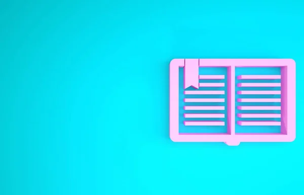Ícone de livro aberto rosa isolado no fundo azul. Conceito de minimalismo. 3D ilustração 3D render — Fotografia de Stock