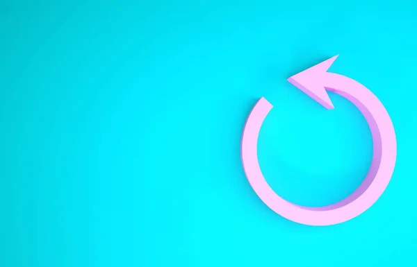 Ícone de atualização rosa isolado no fundo azul. Recarregar símbolo. Seta de rotação em um sinal de círculo. Conceito de minimalismo. 3D ilustração 3D render — Fotografia de Stock