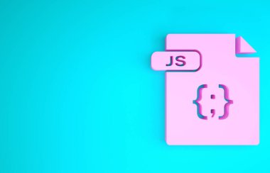 Pembe Js dosya dökümanı. J düğmesi simgesi mavi arkaplanda izole edildi. Js dosya sembolü. Minimalizm kavramı. 3d illüstrasyon 3d canlandırma