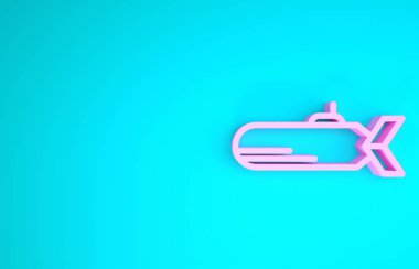 Mavi arka planda izole edilmiş pembe denizaltı simgesi. Askeri gemi. Minimalizm kavramı. 3d illüstrasyon 3d canlandırma