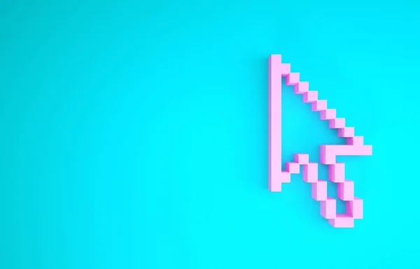 Ícone cursor seta Pixel rosa isolado no fundo azul. Conceito de minimalismo. 3D ilustração 3D render — Fotografia de Stock