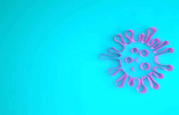 Ícone de bactéria rosa isolado no fundo azul. Bactérias e germes, causadores de doenças de microrganismos, câncer de células, micróbios, vírus, fungos. Conceito de minimalismo. 3D ilustração 3D render — Fotografia de Stock