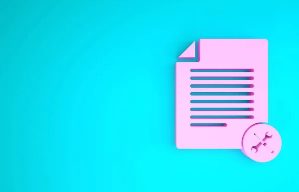 Pink File document met schroevendraaier en moersleutel pictogram geïsoleerd op blauwe achtergrond. Aanpassen, service, instelling, onderhoud, reparatie, vaststelling. Minimalisme concept. 3d illustratie 3d renderen — Stockfoto