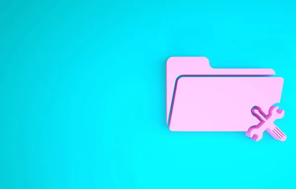 Pasta rosa com chave de fenda e ícone de chave de fenda isolado no fundo azul. Ajuste, serviço, configuração, manutenção, reparação, fixação. Conceito de minimalismo. 3D ilustração 3D render — Fotografia de Stock