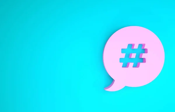 Pink Hashtag speech bubble icon isolated on blue background. Concept of number sign, social media marketing, micro blogging. Minimalism concept. 3d illustration 3D render — Stock Photo, Image