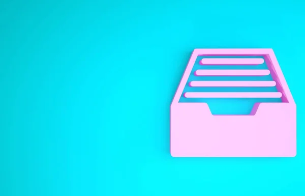 Roze lade met documenten pictogram geïsoleerd op blauwe achtergrond. Archief papieren lade. Dossier kastlade. Kantoormeubilair. Minimalisme concept. 3d illustratie 3d renderen — Stockfoto