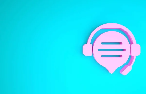 Pink Headphones with speech bubble chat icon isolated on blue background. Support customer service, hotline, call center, faq, maintenance. Minimalism concept. 3d illustration 3D render — Stock Photo, Image