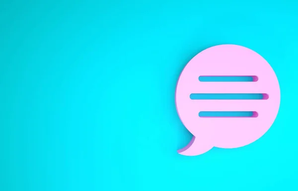 Pink Speech bubble chat icon isolated on blue background. Message icon. Communication or comment chat symbol. Minimalism concept. 3d illustration 3D render