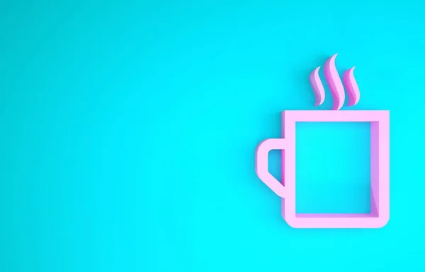 Pink Coffee cup flat icon isolated on blue background. Tea cup. Hot drink coffee. Minimalism concept. 3d illustration 3D render