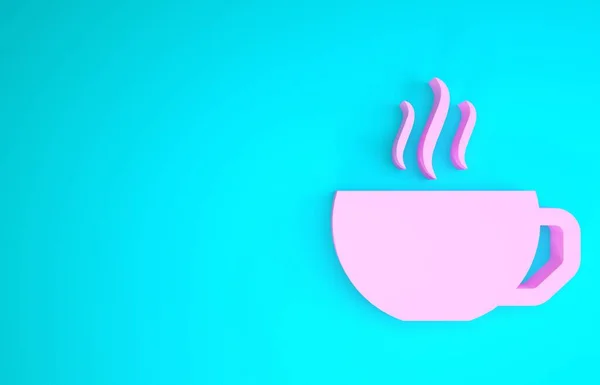 Pink Coffee cup flat icon isolated on blue background. Tea cup. Hot drink coffee. Minimalism concept. 3d illustration 3D render