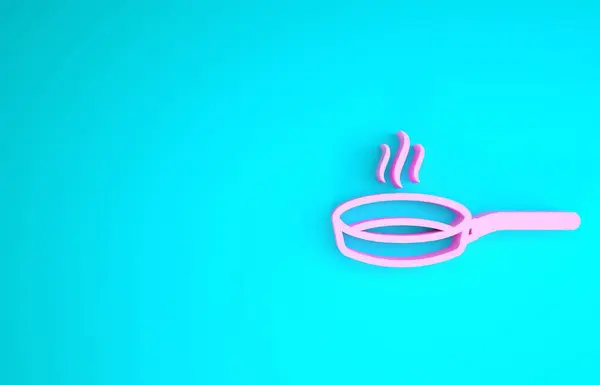 Рожева панель смаження ізольована на синьому фоні. Символ смаженої або смаженої їжі. Концепція мінімалізму. 3D ілюстрація 3D рендеринга — стокове фото