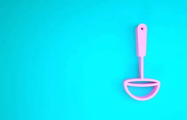 Icona mestolo da cucina rosa isolato su sfondo blu. Utensile da cucina. Segno cucchiaio posate. Concetto minimalista. Illustrazione 3d rendering 3D — Foto Stock
