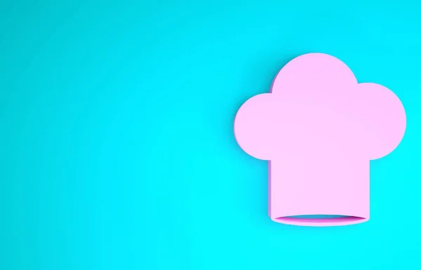 Pink Chef hat icon isolated on blue background. Cooking symbol. Cooks hat. Minimalism concept. 3d illustration 3D render