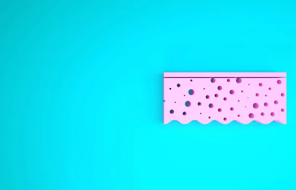 Pink Sponge with bubbles icon isolated on blue background. Wisp of bast for washing dishes. Cleaning service logo. Minimalism concept. 3d illustration 3D render
