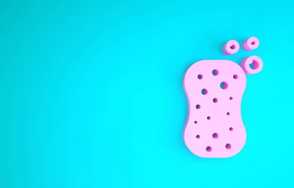 Pink Sponge dengan ikon gelembung terisolasi dengan latar belakang biru. Wisp of bast untuk mencuci piring. Logo layanan pembersihan. Konsep minimalisme. Tampilan 3D ilustrasi 3d — Stok Foto