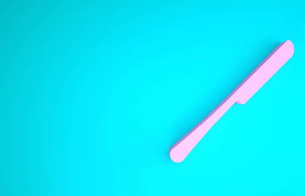 Піктограма рожевого ножа ізольована на синьому фоні. Символ столові прибори. Концепція мінімалізму. 3D ілюстрація 3D рендеринга — стокове фото