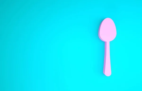 Рожева ложка ізольована на синьому фоні. Готуємо посуд. Знак столових приборів. Концепція мінімалізму. 3D ілюстрація 3D рендеринга — стокове фото