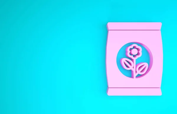 Bolsa de fertilizante rosa icono aislado sobre fondo azul. Concepto minimalista. 3D ilustración 3D render —  Fotos de Stock