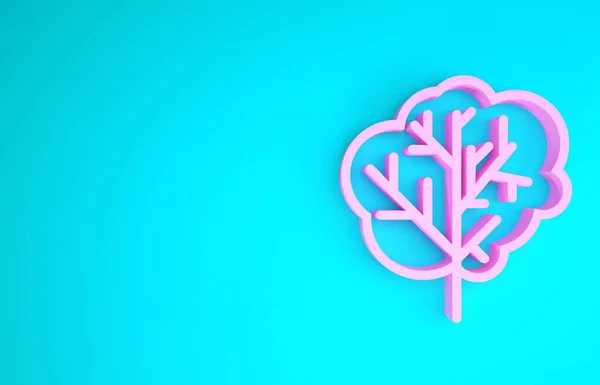 Ícone de árvore rosa isolado no fundo azul. Símbolo florestal. Conceito de minimalismo. 3D ilustração 3D render — Fotografia de Stock