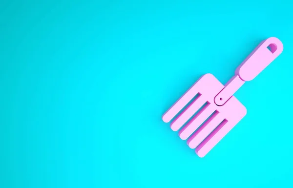 Pink Garden fork icon terisolasi pada latar belakang biru. Ikon garpu rumput. Alat untuk hortikultura, pertanian, pertanian. Konsep minimalisme. Tampilan 3D ilustrasi 3d — Stok Foto