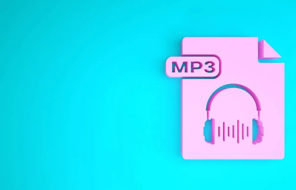 Documento de archivo MP3 rosa. Descargar icono del botón mp3 aislado sobre fondo azul. Signo de formato de música Mp3. Símbolo de archivo MP3. Concepto minimalista. 3D ilustración 3D render — Foto de Stock
