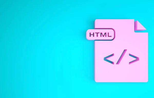 Pink Html文件。 下载在蓝色背景上孤立的html按钮图标。 Html文件符号。 标记语言符号。 最低纲领的概念。 3d说明3d — 图库照片