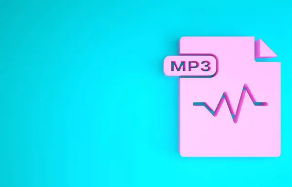 Růžový dokument MP3. Stáhnout mp3 tlačítko ikonu izolované na modrém pozadí. Mp3 music format sign. Symbol souboru MP3. Minimalismus. 3D ilustrace 3D vykreslení — Stock fotografie