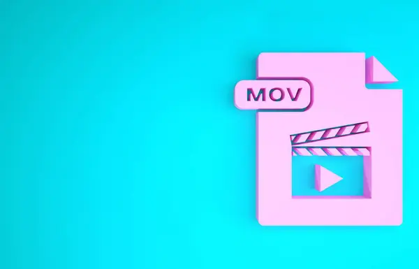 Pink Mov bestand document. Download mov knop pictogram geïsoleerd op blauwe achtergrond. Mov bestand symbool. Audio en video collectie. Minimalisme concept. 3d illustratie 3d renderen — Stockfoto