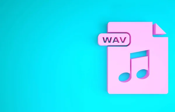 Pink WAV file document. Download wav button icon isolated on blue background. WAV waveform audio file format for digital audio riff files. Minimalism concept. 3d illustration 3D render