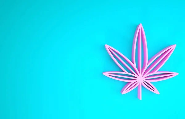 Rózsaszín orvosi marihuána vagy cannabis levél ikon elszigetelt kék alapon. Kenderszimbólum. Minimalizmus koncepció. 3d illusztráció 3d render — Stock Fotó
