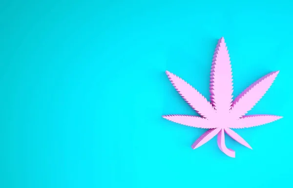 Pink Medical marijuana atau cannabis daun ikon terisolasi di latar belakang biru. Simbol Hemp. Konsep minimalisme. Tampilan 3D ilustrasi 3d — Stok Foto
