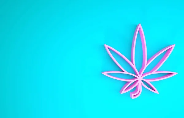 Mavi arka planda pembe tıbbi marihuana veya kenevir yaprağı ikonu var. Kenevir sembolü. Minimalizm kavramı. 3d illüstrasyon 3d canlandırma — Stok fotoğraf