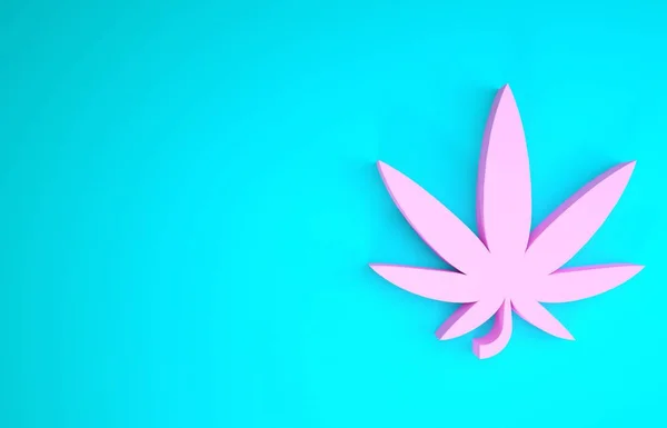 Rózsaszín orvosi marihuána vagy cannabis levél ikon elszigetelt kék alapon. Kenderszimbólum. Minimalizmus koncepció. 3d illusztráció 3d render — Stock Fotó