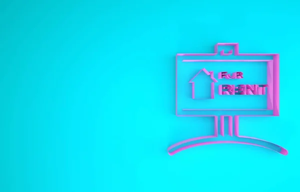 Rózsaszín akasztás jel szöveggel Kiadó ikon elszigetelt kék háttér. Hirdetőtábla szöveggel Kiadó. Minimalizmus koncepció. 3d illusztráció 3D render — Stock Fotó
