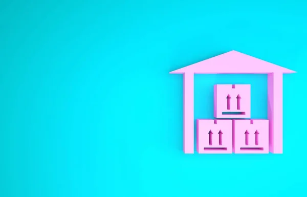 Icono de almacén rosa aislado sobre fondo azul. Concepto minimalista. 3D ilustración 3D render — Foto de Stock