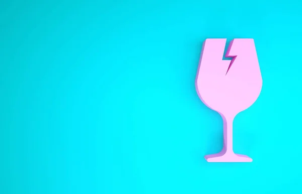 Roze Fragiele gebroken glas symbool voor de levering dozen pictogram geïsoleerd op blauwe achtergrond. Minimalisme concept. 3d illustratie 3d renderen — Stockfoto