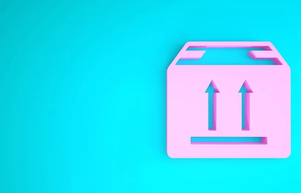 Pink Cardboard box with traffic symbol isolated on blue background. Коробка, посылка, знак посылки. Доставка, транспортировка и доставка. Концепция минимализма. 3D-рендеринг — стоковое фото