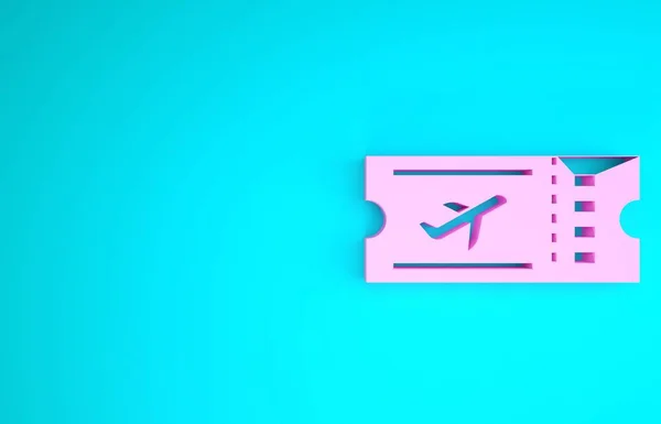 Icona biglietto aereo rosa isolato su sfondo blu. Biglietto aereo. Concetto minimalista. Illustrazione 3d rendering 3D — Foto Stock