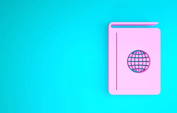 Ícone de guia de viagem do livro de capa rosa isolado no fundo azul. Conceito de minimalismo. 3D ilustração 3D render — Fotografia de Stock