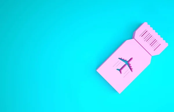 Pinkfarbenes Ticketsymbol auf blauem Hintergrund. Flugticket. Minimalismus-Konzept. 3D Illustration 3D Renderer — Stockfoto