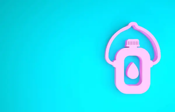 Ícone de garrafa de água rosa cantina isolado no fundo azul. Ícone de balão turístico. Jarra de água usada na campanha. Conceito de minimalismo. 3D ilustração 3D render — Fotografia de Stock