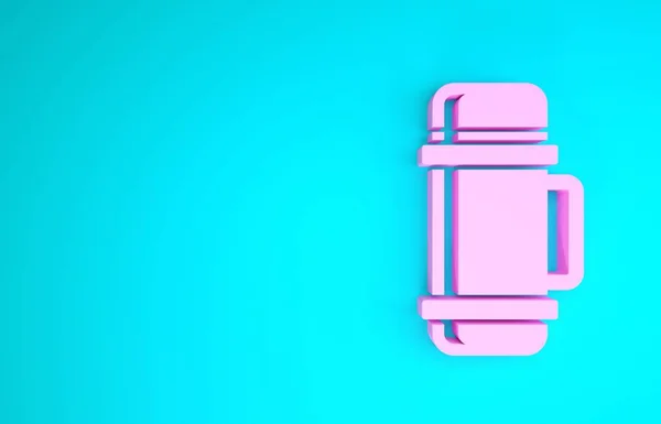 Różowy termos ikona pojemnika izolowane na niebieskim tle. Ikona termowizyjna. Sprzęt kempingowy i turystyczny. Koncepcja minimalizmu. Ilustracja 3D 3D renderowania — Zdjęcie stockowe