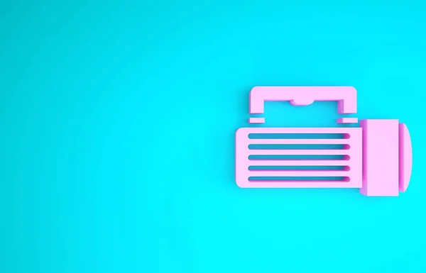 Icono de linterna rosa aislado sobre fondo azul. Mango de linterna turística. Concepto minimalista. 3D ilustración 3D render — Foto de Stock