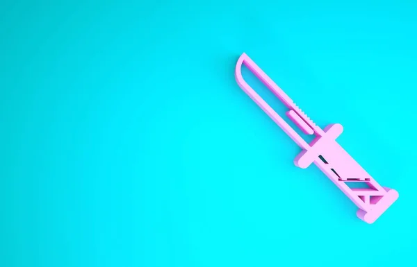Pinkfarbenes Militärmesser-Symbol auf blauem Hintergrund. Minimalismus-Konzept. 3D Illustration 3D Renderer — Stockfoto
