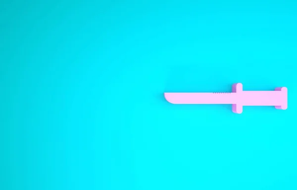 Pink Military knife icon isolated on blue background. Minimalism concept. 3d illustration 3D render — Stock Photo, Image