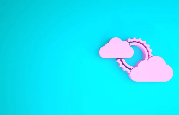 Icône météo rose soleil et nuages isolée sur fond bleu. Concept de minimalisme. Illustration 3D rendu 3D — Photo