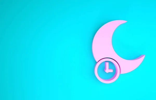 Icono rosa de la luna durmiente aislado sobre fondo azul. Concepto minimalista. 3D ilustración 3D render —  Fotos de Stock